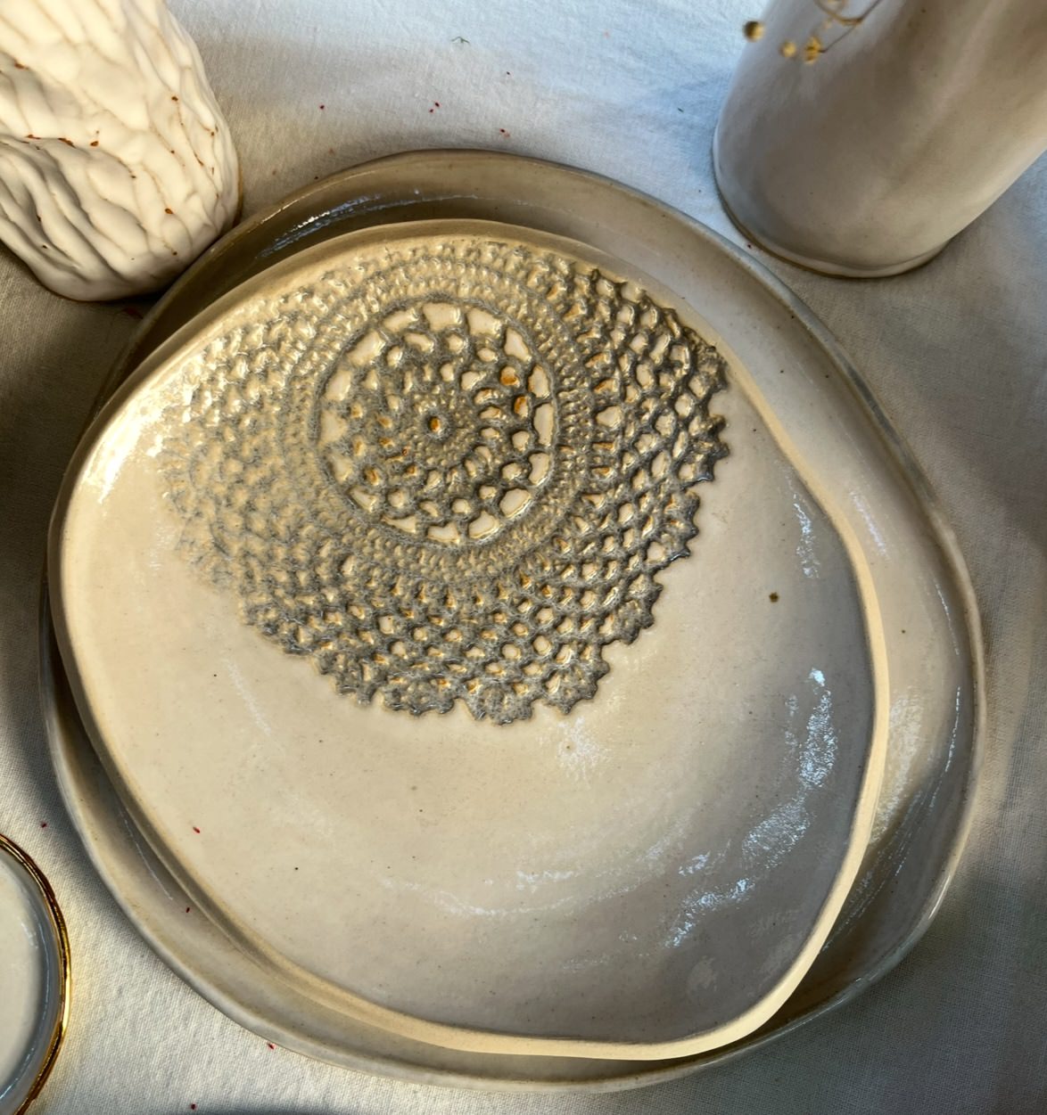 The Lace Collection | Small White Plate & Bowl Set | Tor Pottery
