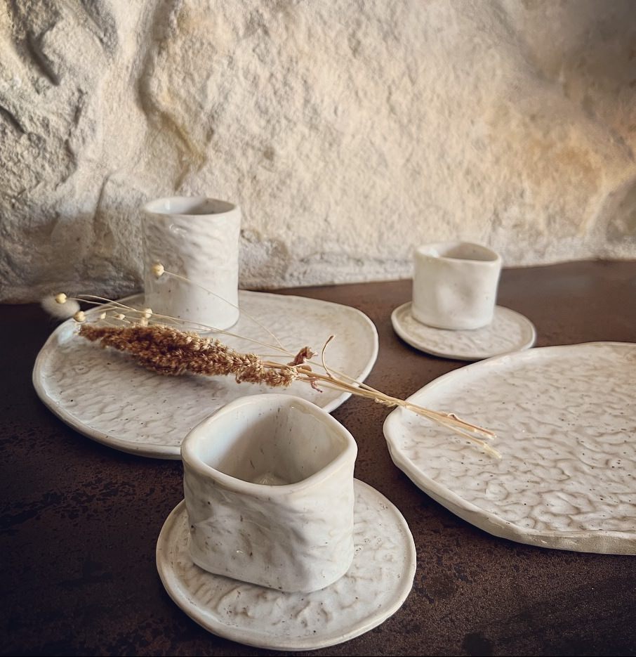 The Mar Collection | Pyrite White Pebble Dash Espresso Cups | Tor Pottery