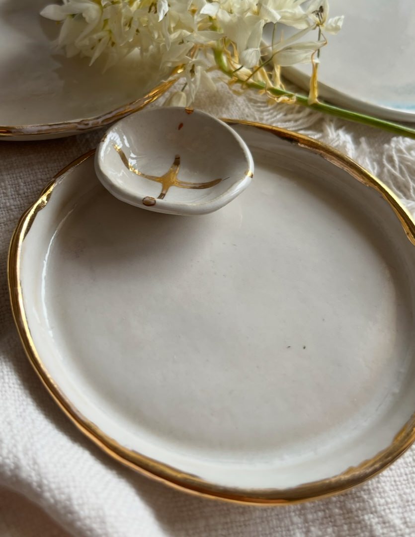 The Home Collection | Gold Edged Jewellery Dishes | Tor Pottery
