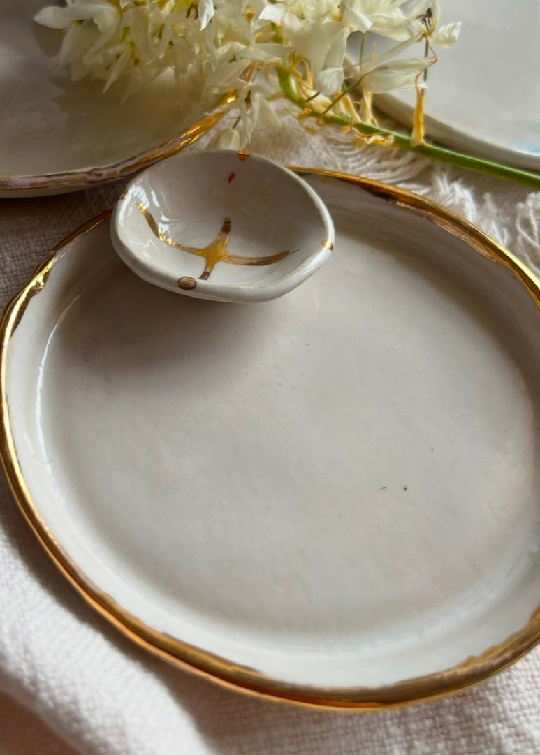 The Home Collection | Gold Edged Jewellery Dishes | Tor Pottery
