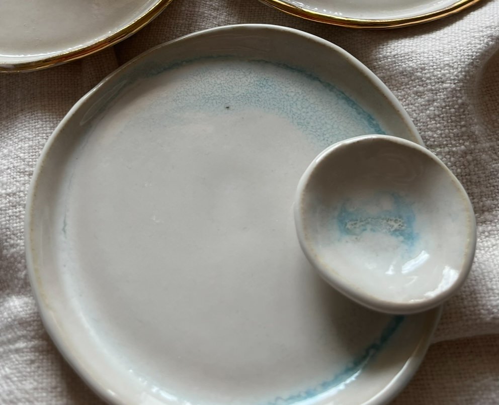 The Home Collection | Opal White with Blue Jewellery Dishes | Tor Pottery
