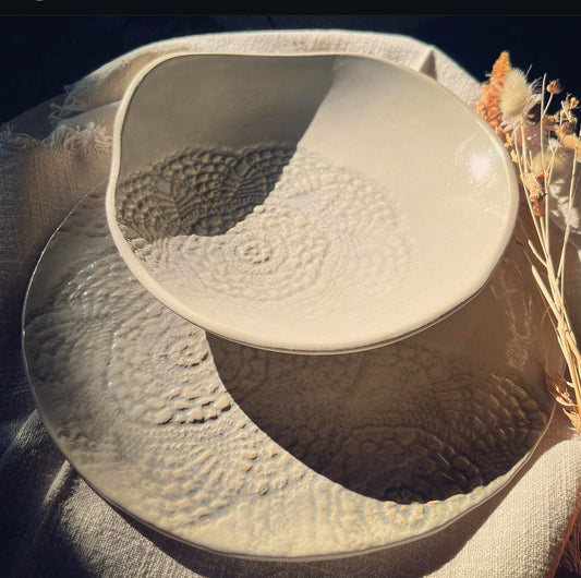 The Lace Collection | White Plate & Bowl Set | Tor Pottery